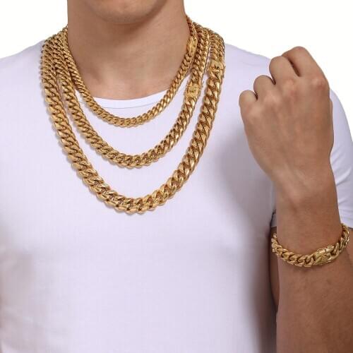 Curb Cuban Link Chain Mens Necklace Gold Silver Color Stainless Steel Choker Goth Jewelry Accessory New Year Gift Wholesale