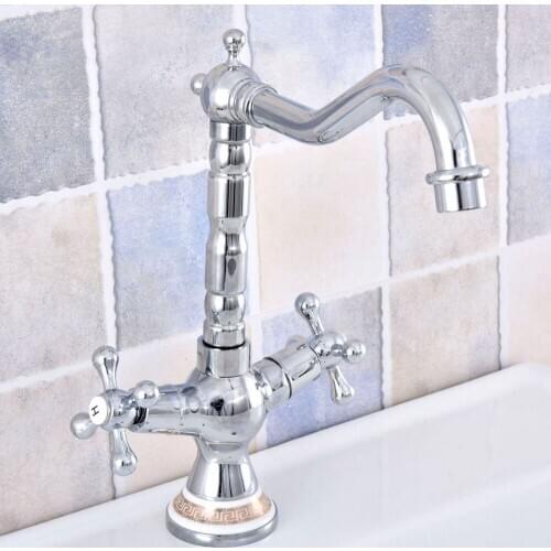 New Chromed Brass Double handle Restroom bathroom wash basin faucet Hot and cold bath sink tap Nsf664