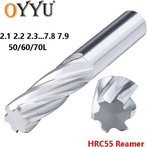 OYYU Spiral Flutes Reamer H7 HRC55 CNC 2.1mm to 7.9mm Tungsten Steel Carbide Chucking Reamers Straight Shanks
