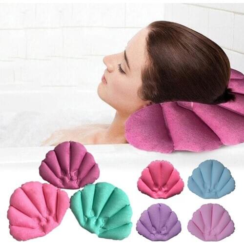 Bath Pillow with Suction Cups Inflatable Terry Cloth Fan-shaped Neck Support Pillow Soft Spa Neck Bathtub Cushion Random Color