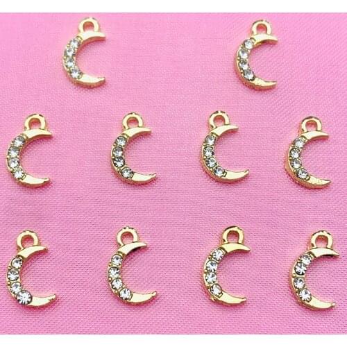 10Pcs 10*6mm Alloy Rhinestone Mini Crescent Moon Charms Golden Metal Meniscus Pendant DIY Jewelry Making Handmade Accessories