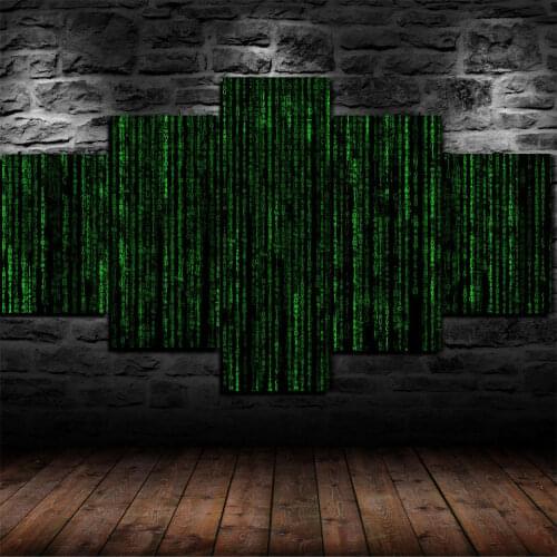 Green Code Matrix Movie Poster 5 Panel Canvas Picture Print Wall Art Canvas Painting Wall Decor for Living Room No Framed