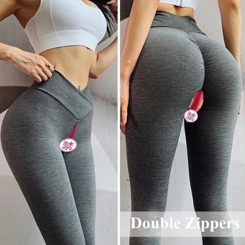 Secret Pants Zipper Outdoor Public Sex Leggings Sexy Open Croch Crotchless Tights Push Up Fitness High Waist Trousers Clothes