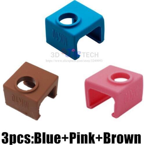 3pcs mix color MK10 Silicone Socks instead ceramic insulation Blue/Pink/brown for Wanhao i3/Flashforge SILICONE HEATER BLOCK