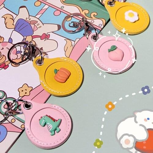 Cute Leather Protector Cover Keychain for AirTags Girl Boy Key Chain Anti-scratch Anti-fall Leather Case Kawaii for Air Tags