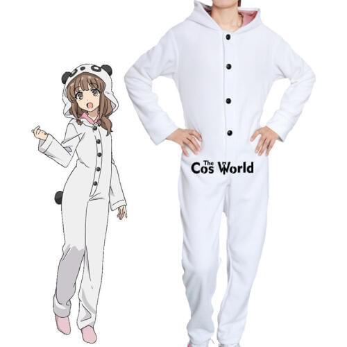 Seishun Buta Yarou wa Azusagawa Kaede Panda Animal One-pieces Jumpsuits Pajamas Sleepwear Outfit Anime Cosplay Costumes