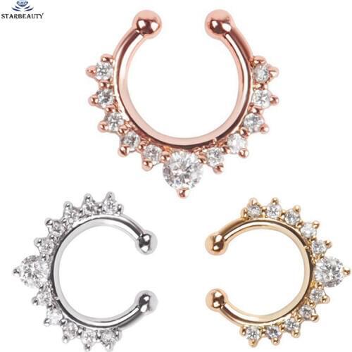 Starbeauty 1 Piece Fake Piercing Nose Ring Fake Septum Piercing Hanger C Nose Clip On Body Jewelry Nose Hoop Party Accessory