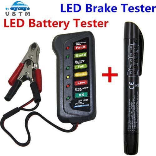 Brake Fluid Tester Plus LED Digital Battery Alternator Tester Battery Tester Battery Level Monitor For Car Motorcycle Trucks 12V