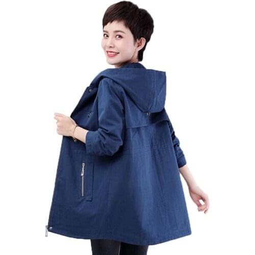 2021 Spring Autumn Trench Coat Plus Size 6XL Womens Windbreaker Hooded Overcoat New Casaco Feminino Coats Female Blue Outerwear