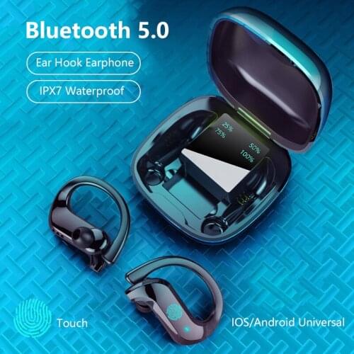 TWS Bluetooth 5.0 Earphones Anti-lost Earhook Biult-in Microphone Stereo Mini Earbuds With Charging Box For Android IOS Phone