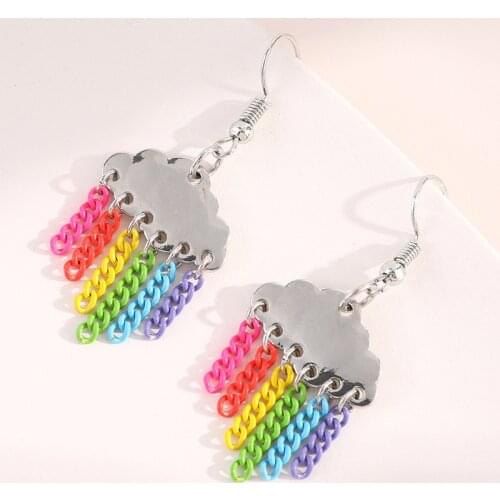 Vintage Harajuku Y2k Earrings for Women Clouds Rainbow Chain Rain Tassel Earrings Dangle Cute Aesthetic Fashion Jewelry Gifts