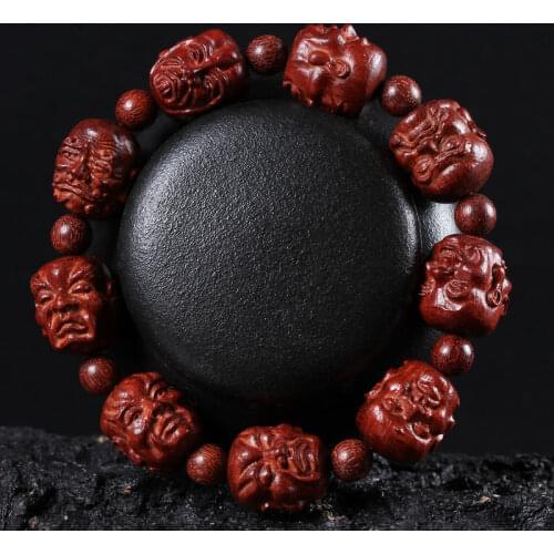 Zambian blood sandalwood carved head beads, brave bracelets, double-sided arhats, bead bracelets, bracelets