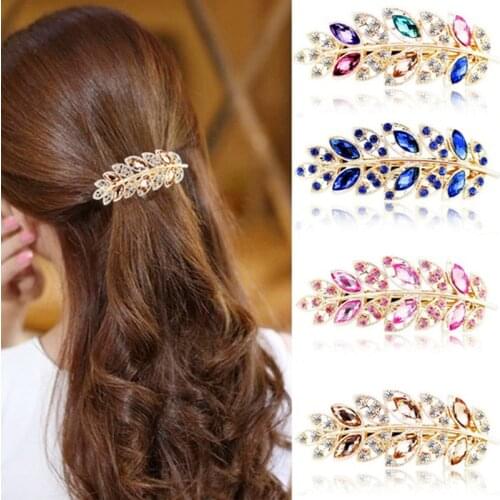 Women Fashion Rhinestone Horsetail Hairpin Spring Clip Ladies Luxury Jewelry Crystal Side Clip Gorgeous Hair Accessories