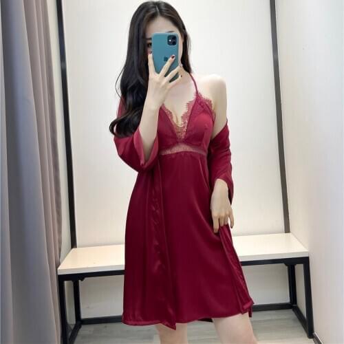 Creation 101 pajamas female sense ice silk thin section sexy temptation lace suspender nightdress nightgown two piece