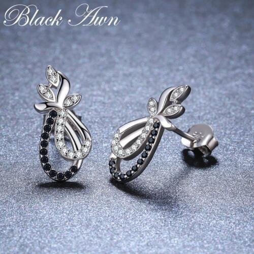 Black Awn Romantic 1.8g 925 Sterling Silver Jewelry Natural Butterfly Black Spinel Party Stud Earrings for Women Bijoux I124