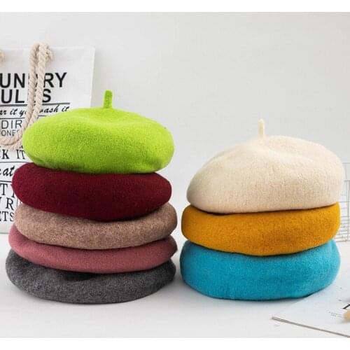 Female handmade DIY beret female hat autumn woolen painter hat warm and thick newsboy hat outdoor hiking hat