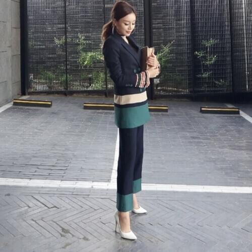 Pantsuit 2020 Autumn New Two Piece Long Sleeve Blazer + Fashion Slim Pants Set Women Double Breasted Elegant Ladies Formal Suits