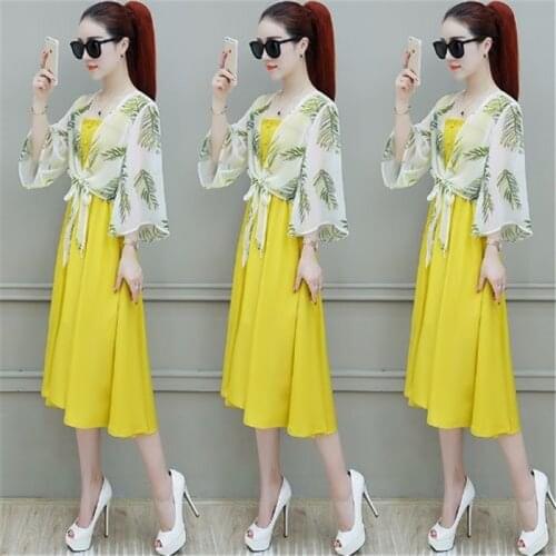 2021Women Summer Dress Set New Lady Chiffon Dresses Sun Protection Top+Dress 2PCS Plus Size Vestidos Weight Selection Size