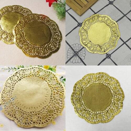 100pcs 6.5"7.5"8.5"10.5"12"Creative Craft Round Gold Paper Pads Lace Doily Doilies Cake Placemat Party Wedding Gift Decoration
