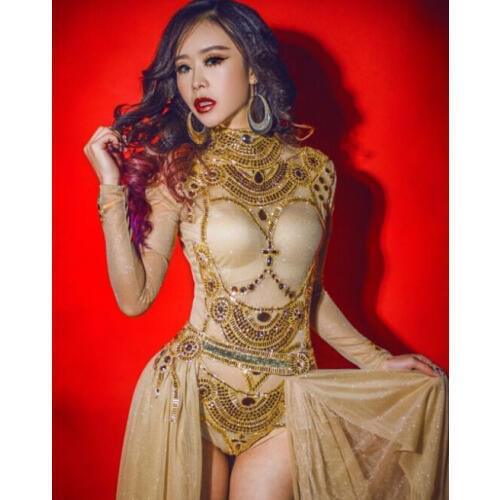 2020 western women sexy gold rhinestone sequin jumpsuit female singer DJ DS dance stage costume bodysuit nightclub show
