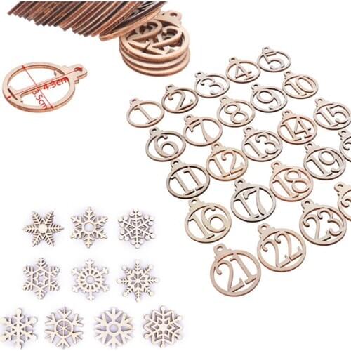 25/10pcs NO.1-25 Wooden Advent Calendar Tags Number Gift Tags Party Countdown Tags Christmas Snowflake Wood Slice Decoration