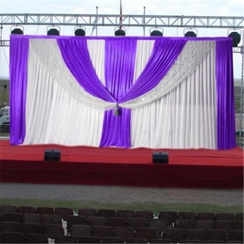 3m high x 6m width Wedding backdrop with swags event and party fabric purple wedding backdrop curtains including middle sequin