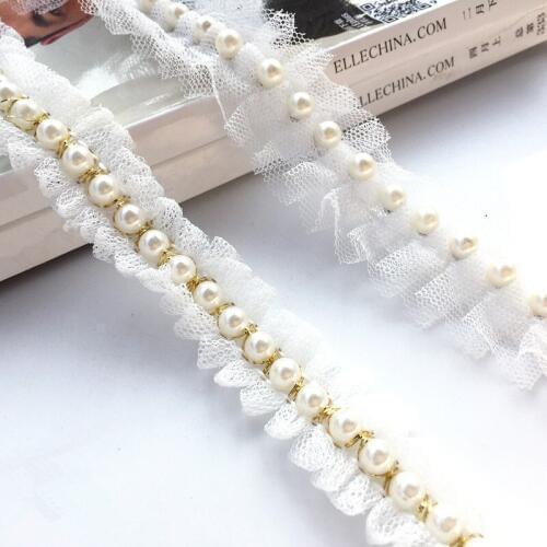 3yards/lot White lace pearl lace Wedding dress skirt trim lace DIY clothing accessories Free shipping