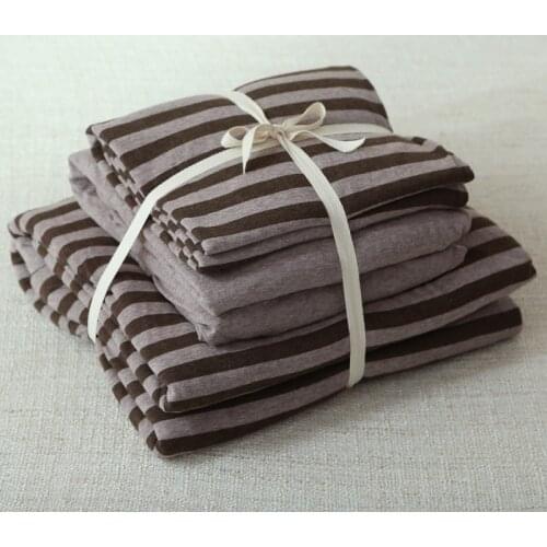 4pcs 100% Cotton Jersey Knitted fabric coffee color stripe bed set double bed 150 180cm solid fitted sheet