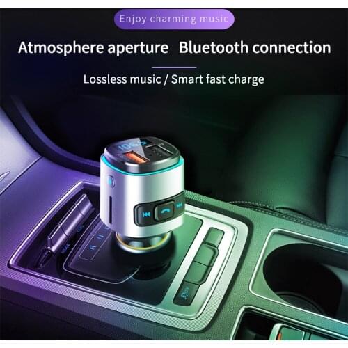 BC41 Car Bluetooth 5.0 Compatible FM Transmitter Hands Free Car Kits 7-Color LED Backlit MP3 Player QC 3.0 Car USB Fast Charger