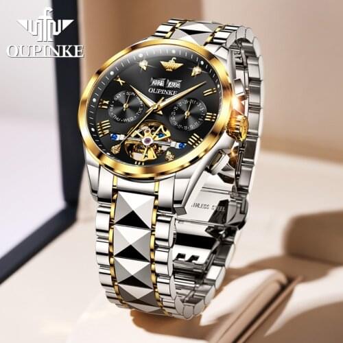 OUPINKE Top Brand Swiss Mechanical Wristwatch Luxury Sapphire Glass Automatic Watch Stainless Steel Waterproof 50M Men Watches
