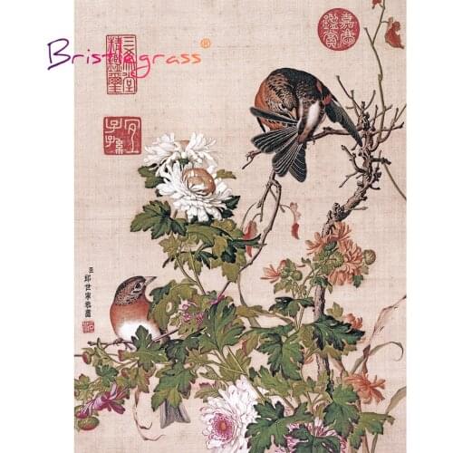 BRISTLEGRASS Wooden Jigsaw Puzzles 500 1000 Piece Chrysanthem Flower Giuseppe Castiglione Educational Toy Chinese Painting Decor