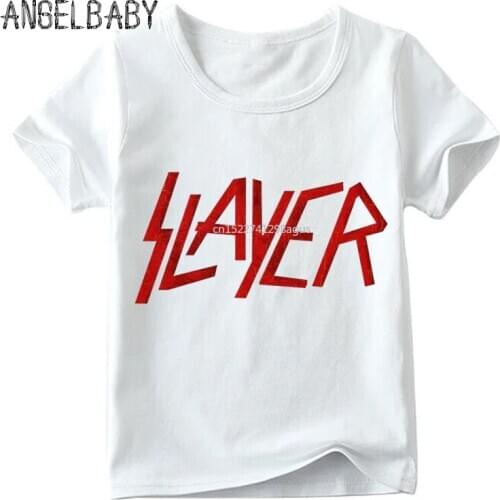 Children Speed Metal Slayer Print T shirt Kids Summer Tops Girls and Boys Soft White T-shirt ,HKP516