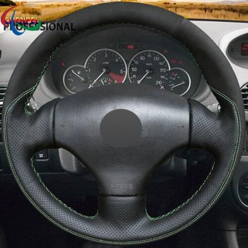 DIY Black Leather Car Steering Wheel Cover For Peugeot 206 1998-2005 206 SW 2003-2005 206 CC 2004 2005 Car Interior Accessories