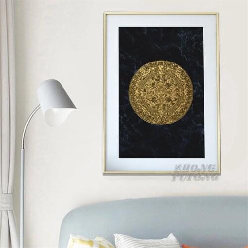 Mayan Calendar Canvas Poster Mexican Decor Aztec Wall Art Canvas Painting Prints Eclectic Style Wall Picture for Living Room