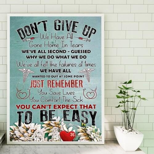Don't Give Up Nurse Poster Doctor Gift Stethoscope Heart Print Modern Canvas Painting Medical Office Wall Artist Home Decoration