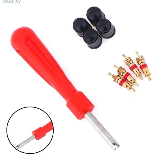 1 Set Tire Valve Service Kit 4 Valve Cores 4 Valve Caps 1 Valve Stem Screwdriver Tire Repair Tool for Car Motorcycle Bus Truck