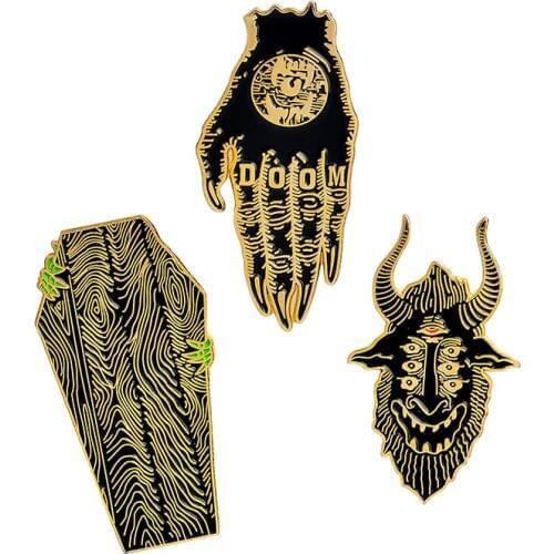 Cartoon Hand of Doom Coffin Creep Satan Pins Button Punk Dark Brooch Denim jacket Coat Bag Accessories Pin Badge Jewelry Gift