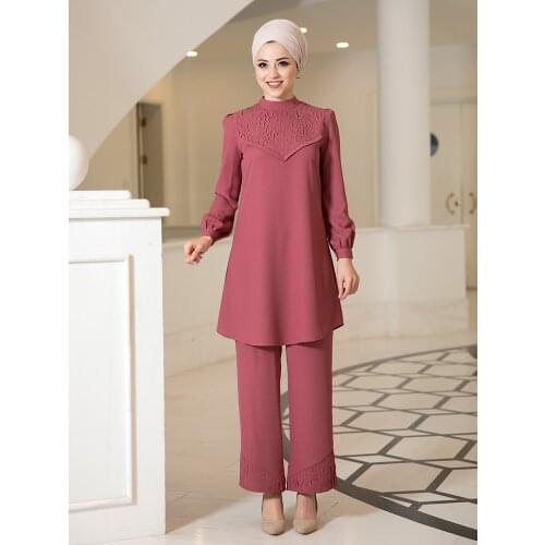 Women Muslim Suit Modern Elegant Stylish Design High Quality Crepe Combination Islamic Hijab Tunic Trousers Clothing Turkey