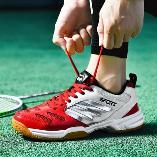 Mens Badminton Shoes White Red Blue Breathable Tennis Shoes Mens High Quality Lightweight Large Size Badminton Sports Shoes