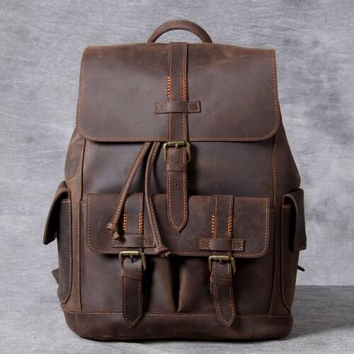Vintage Oxhide Top Layer Cow Leather Shoulder Bag Handmade Head Leather Backpack Cowhide Mens Computer Bag
