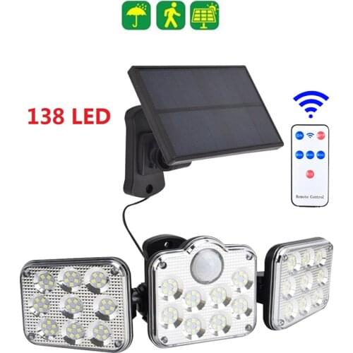 138 led seperable remote Outdoor Solar Wall Light PIR Motion Sensor Solar Lamp Waterproof Infrared Sensor Garden Light cable