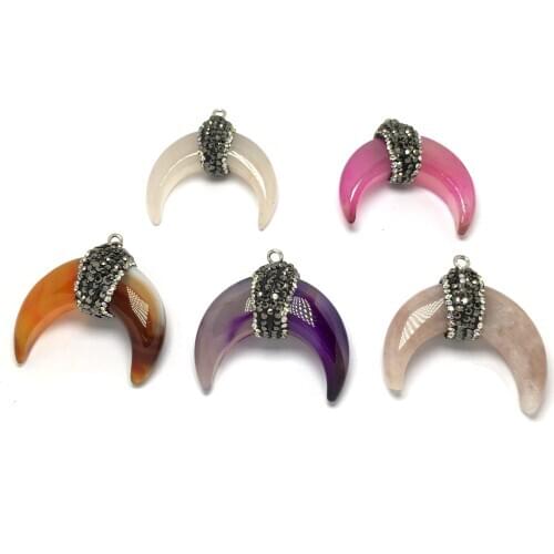 Natural Gems Moon Shape Pendants for Jewelry Making Diy Earrings Bracelets Accessories Reiki Healing Jewellery Gift