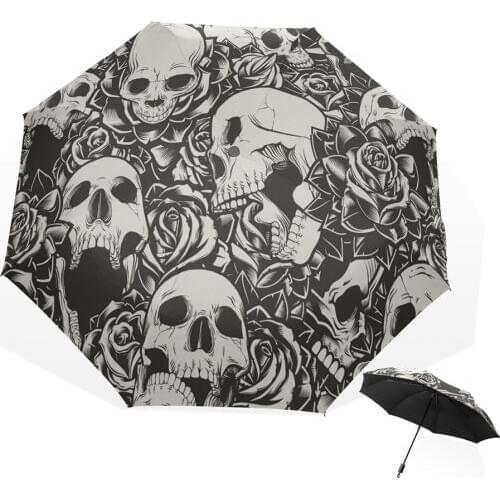 Creative Non-automatic Umbrella Rain Women Skull Three Folding Ultra-light Umbrella For Men Travel Visor Umbrella