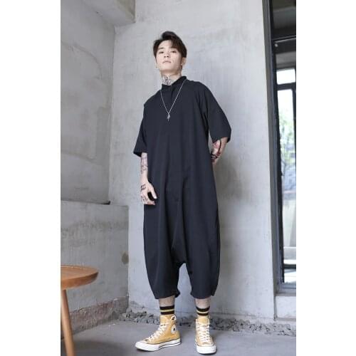 Spring and summer new black boys' one-piece pants, Capris, loose mens personality, stage performance, hairstylist, big size fas