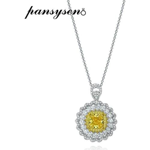 PANSYSEN Chi 925 Sterling Silver Gold Yellow Citrine Simulated Moissanite Gemstone Pendent Necklaces Chain Necklace Fine Jewelry