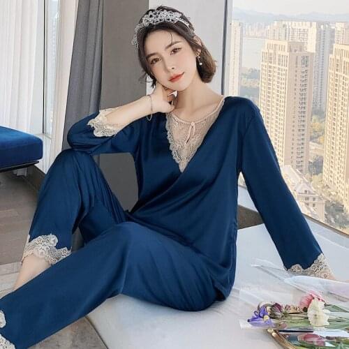 Full Slip Lace Pajamas Female O-Neck Summer 2PCS Sleep Set Princess Style Loungewear Pyjamas Pour Femme Satin Home Clothes