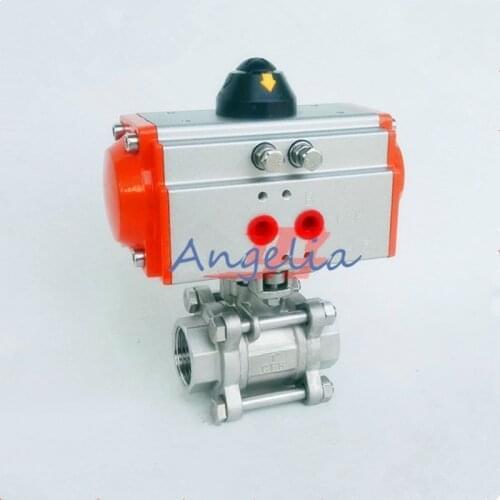 1-1/2" NPT DN40 Stainless Steel 304 Three-Piece Type Pneumatic Ball Valve Double Acting PTFE Seal Water Air Oil