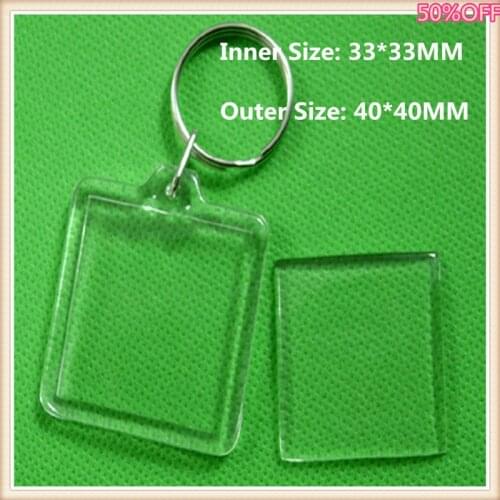 50pcs/lot Square Shaped Transparent Blank Acrylic Insert Photo Picture Frame Keyring Keychain Holder DIY Split Ring Key Chain