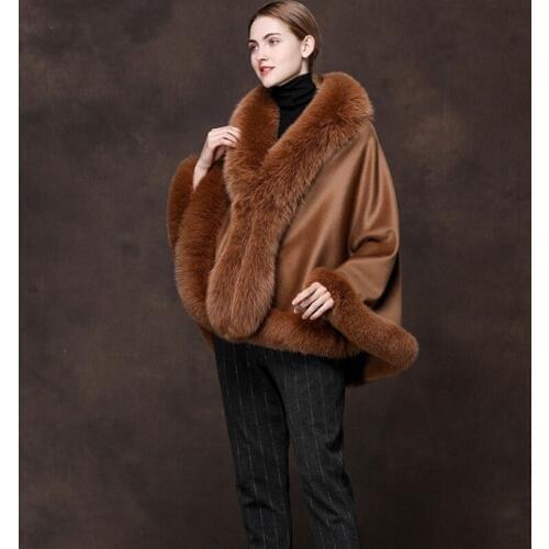 Luxury Women Real Fur Shawls Outwear Elegant Fox Fur Collar Cloak England Style Winter Warm Ladies Party Wedding Wraps Capes