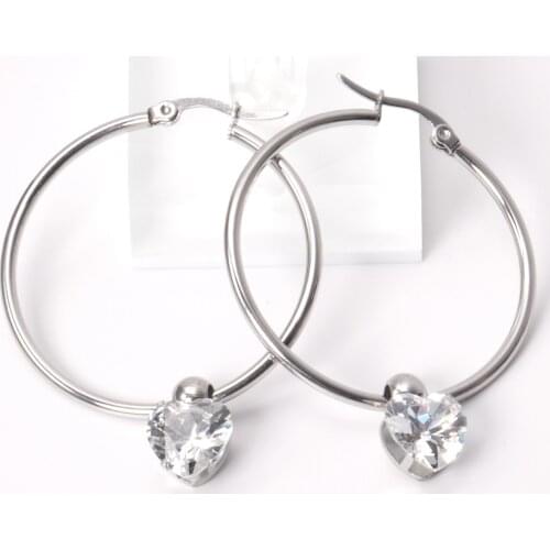 316L Stainless Steel Hoop Earrings with Heart Cubic Zirconia for Women Round Ear Stud Fashion Jewelry Gift Accessories